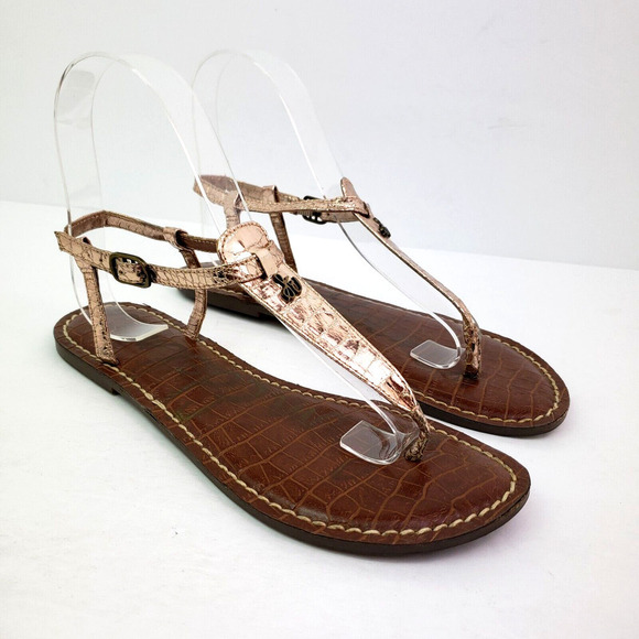 Sam Edelman Gigi Womens Size 4 Rose Gold Animal Print Thong Strap Buckled Sandal - Picture 1 of 12